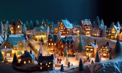 Charming Christmas village with snow-covered cottages