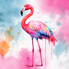 Beautiful watercolor pastel soft pink flamingo illustration