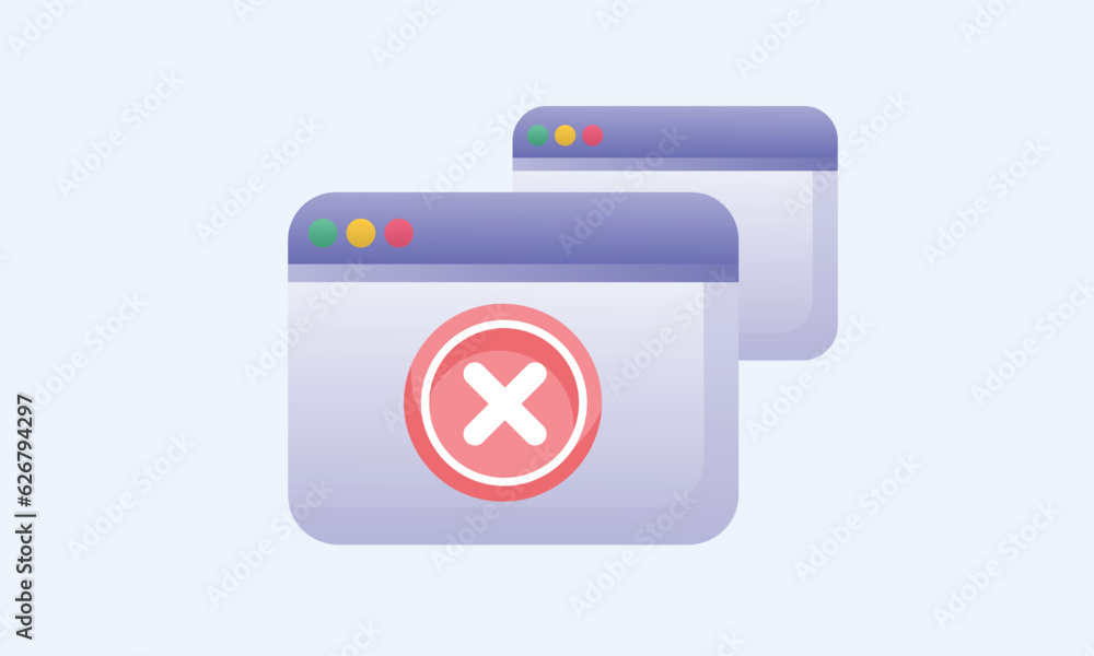 Poster web page with decline x cross sign. website window access denied. negative result, cancel, error and