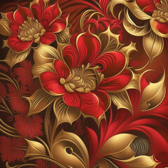 Red and golden abstract flower Illustration for prints, wall art, cover and invitation.