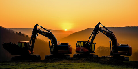 Cranes and forklifts on a construction site - Generative AI