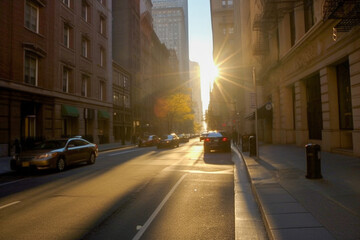 Fototapeta na wymiar Sunset view of New York City streets - Generative AI