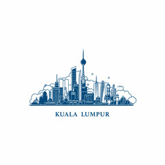 Malaysia Kuala Lumpur modern city thin line landscape skyline logo. Panorama vector flat shape abstract Asia region round icon with famous landmarks