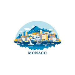 Monaco city abstract vector landscape logo. Modern style panorama silhouette flat icon with landmarks - obrazy, fototapety, plakaty
