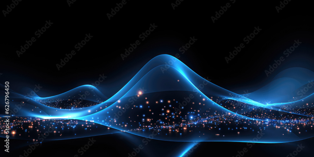 Wall mural abstract blue wave. dark background. futuristic technology style. elegant background for business te