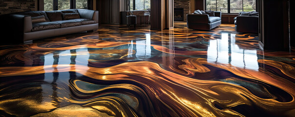 Epoxy modern floor coverings interior marble or wood style.