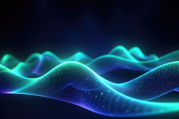 Abstract green and blue wave. dark background. Futuristic technology style. Elegant background for business tech presentations. created with generative AI technology.