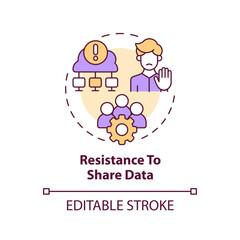 Editable resistance to shared data concept thin line icon, isolated vector representing data democratization.