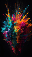 explosion of colored powder on dark background. abstract colored background. created with generative ai technology. created with generative AI technology.