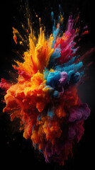 explosion of colored powder on dark background. abstract colored background. created with generative ai technology. created with generative AI technology.