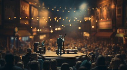 Dynamic Speaker Engaging a Captivated Crowd with Microphone in Hand, Generative AI