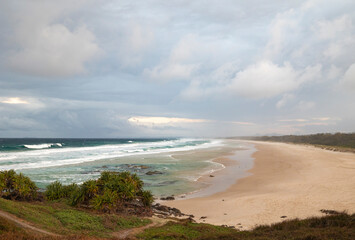 Sunset beach views across the bay area at Hastings Point in New South Wales, Australia