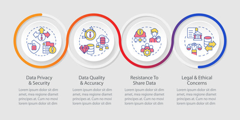 Multicolor data democratization vector infographics template with linear icons, data visualization with 4 steps, process timeline chart.