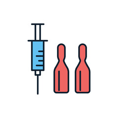 Syringe and Lab Tubes related vector line icon. Isolated on white background. Vector illustration. Editable stroke