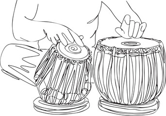 One-Line Melodies: Cartoon Drawing of Playing Tabla 