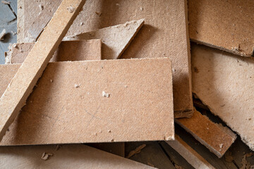 Wood fibre board Scraps. Construction and insulation boards. Construction site