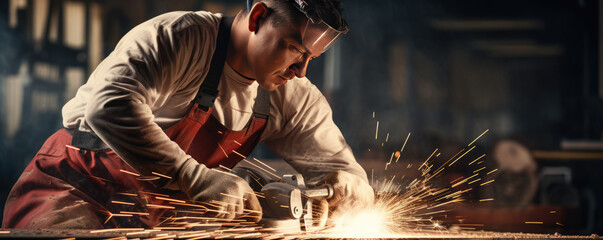 Industrial professional worker grinding metal part in metal industry. - Powered by Adobe