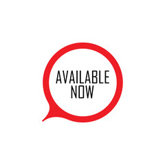 available now sign on white background