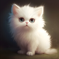 white fluffy cute cat with big eye