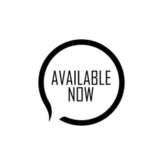 available now sign on white background