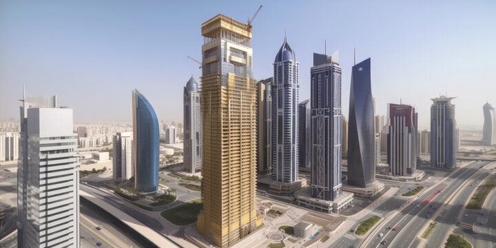 Aerial view od Dubai, UAE - Generative AI