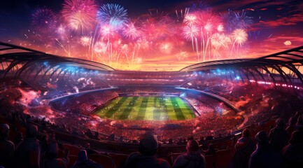 Spectacular Fireworks Display at a Vibrant Stadium with Enthusiastic Fans, Generative AI