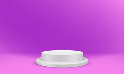 Geometric shapes podium for product display. Monochrome platform on purple background. Stylish background for presentation. Minimal style.