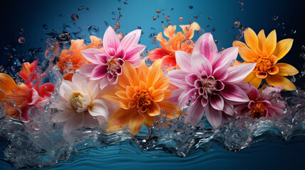 Naklejka na ściany i meble Colorful lovely flowers on water
