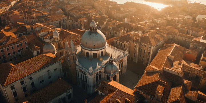 Drone flying over the city of Venice - Generative AI