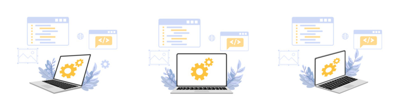 web developer illustration laptop with program