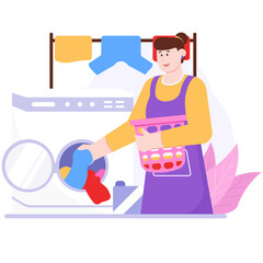 A woman is putting clothes in the laundry Illustration