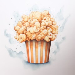 Popcorn watercolor illustration - Generative AI.