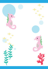 文字なしシンプルかわいいタツノオトシゴのハガキ素材