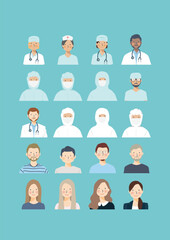 health medical staff and people with mask icon