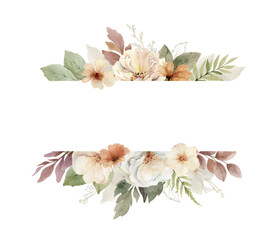 Watercolor vector autumn banner with flowers and leaves.