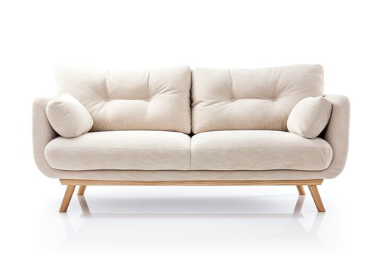 2 seat fabric beige color sofa comfy with wood legs 
 Generative AI