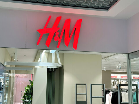 Geneva, Switzerland- Jan 11, 2023. H&M store logo. H&M is a Swedish multinational clothing-retail company.