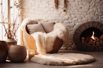 boho interior mockup cozy living room Generative AI