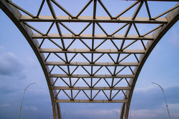 The metal structure design of the Bridge's upper under the blue sky in Bangladesh