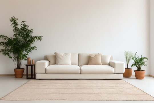 cream sofa in modern living room with rug Generative AI