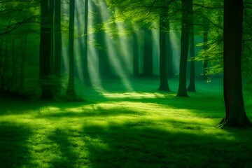 Obraz premium misty forest in the morning generated by AI technology