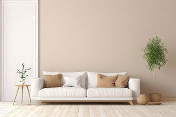 Home mockup brown warm color living room with sofa 
 Generative AI