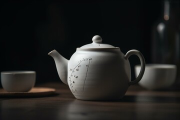 Streamlined teapot made of white clay. Generative AI