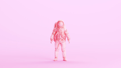 Pink spaceman astronaut cosmonaut helmet space suit classic retro kitsch pink background front view 3d illustration render digital rendering  © paul