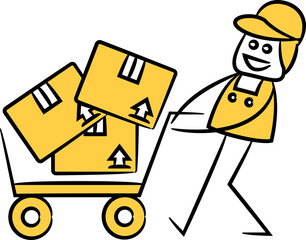 delivery man carry boxes with trolley