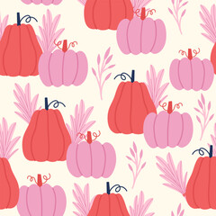 Cute pumpkins and plants seamless pattern.  - 626808812
