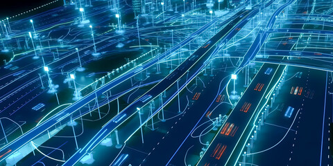 Fototapeta premium Aerial night view of city - Generative AI