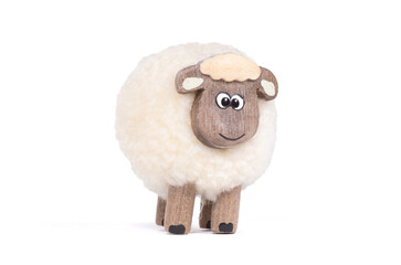Miniature sheep, funny figurine, isolated on white