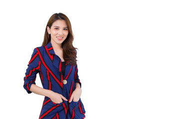 Professional young Asian confident businesswoman is standing pickpocket and smiling in working room...