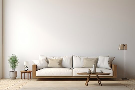 Stylish interior of living room with comfortable sofa Generative AI
